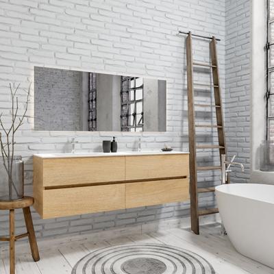 Zaro Valencia Solid Surface badmeubel 150cm licht eiken 2 kraangaten dubbele spoelbak met 4 lades Zaro Valencia Solid Surface badmeubel 150cm licht eiken 2 kraangaten dubbele spoelbak met 4 lades