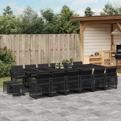17-delige Tuinset met kussens poly rattan zwart