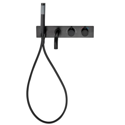 Badkraan Nomi Inbouw Thermostatisch Rond Mat Zwart 2 Greeps met Handdoucheset