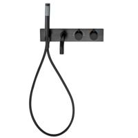 Badkraan Nomi Inbouw Thermostatisch Rond Mat Zwart 2 Greeps met Handdoucheset - thumbnail