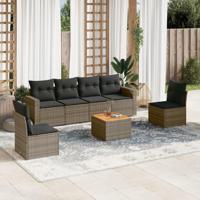 7-delige Loungeset met kussens poly rattan grijs - thumbnail