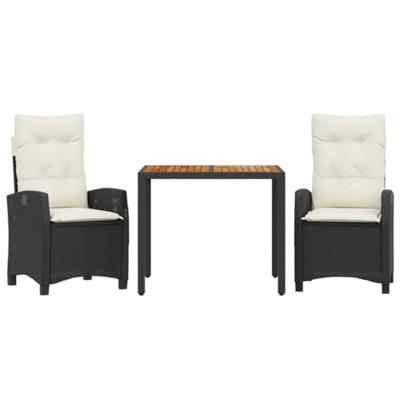 3-delige Tuinset met kussens poly rattan zwart