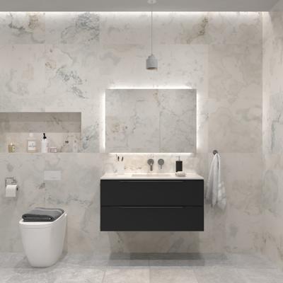 Badkamermeubelset Gliss Design Hera Mat Zwart 100cm 2 Laden Zwart Schoolkrijt (Keuze Wastafel)