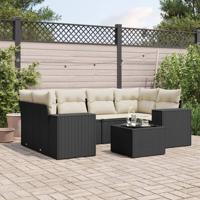 7-delige Loungeset met kussens poly rattan zwart - thumbnail