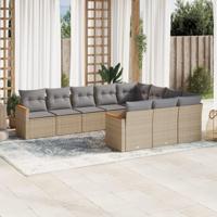 10-delige Loungeset met kussens poly rattan gemengd beige - thumbnail