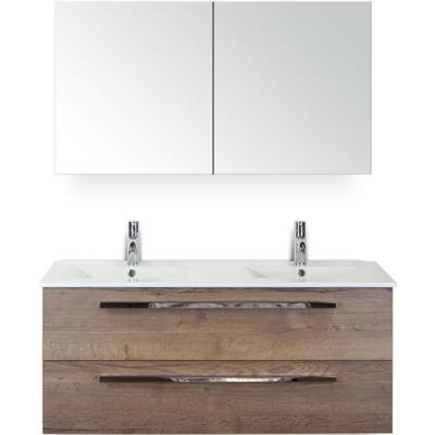 Seville Badmeubelset 120 cm - 2 Laden Tabacco - Wastafel Enjoy Dubbel met Spiegelkast