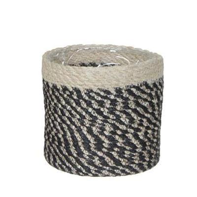 Mica Decorations Plantenmand - naturel met zwart - rotan - 12 x 12 cm - Plantenpotten