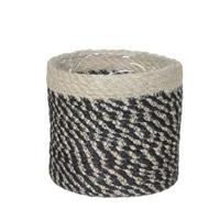 Mica Decorations Plantenmand - naturel met zwart - rotan - 12 x 12 cm - Plantenpotten - thumbnail