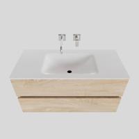 Badkamermeubel Solid Surface AQS Oslo 100x46 cm Midden Wood Washed Oak Boss & Wessing - thumbnail