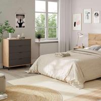 CALICOSY - Ladekast met 4 laden met noestige eik en antracietgrijs decor - L77,5 cm - Licht hout - thumbnail