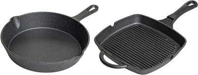 Blackwell Pannenset Gietijzer - Skillet - zonder anti-aanbaklaag 2-Delig - Koekenpan ø 25 cm & Gietijzer - 23 x 23 cm