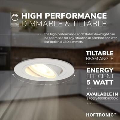 Set van 6 Pittsburg LED inbouwspots - GU10 4 Watt 345 Lumen - 6500K Daglicht wit - Dimbaar - Rond - Kantelbaar - IP20 Voor binnen - Wit Set van 6 Pittsburg LED inbouwspots - GU10 4 Watt 345 Lumen - 6500K Daglicht wit - Dimbaar - Rond - Kantelbaar - IP20 Voor binnen - Wit
