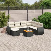 8-delige Loungeset met kussens poly rattan zwart - thumbnail