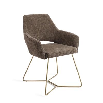 Jesper Home Yanai eetkamerstoel Checked Chestnut beehive gold