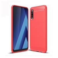 Geborsteld textuur koolstofvezel TPU Case voor Galaxy A50 (rood) - thumbnail
