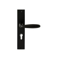 Hardbrass Deurkruk Istanbul op rechthoekig langschild profielcilindergat 72mm - zwart - thumbnail