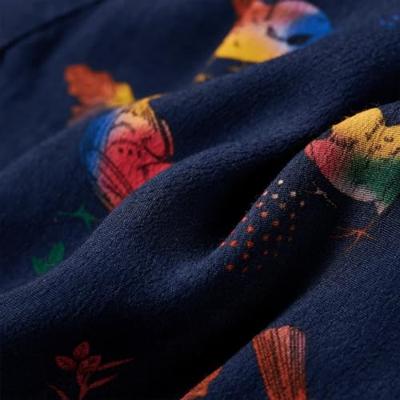 Kinderjurk met lange mouwen vogelprint 92 marineblauw - thumbnail