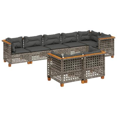 8-delige Loungeset met kussens poly rattan grijs