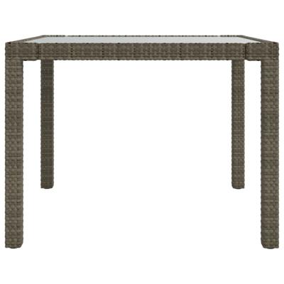 Tuintafel 90x90x75 cm gehard glas en poly rattan grijs