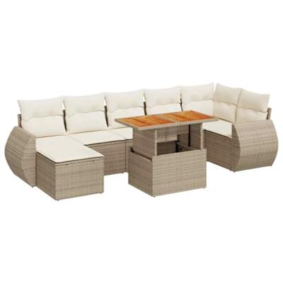 8-delige Loungeset met kussens poly rattan beige