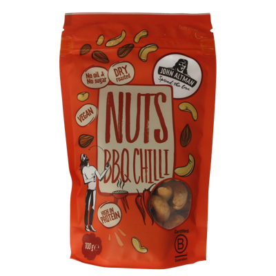 John Altman Dry roasted mixed nuts BBQ chilli 100 Gram John Altman Dry roasted mixed nuts BBQ chilli 100 Gram