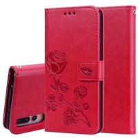 Rose reliëf horizontale Flip PU lederen case voor Huawei P20 Pro met houder & kaartsleuven & portemonnee (rood) - thumbnail