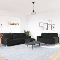 3-delige Loungeset met voetenbank en kussens stof zwart - thumbnail