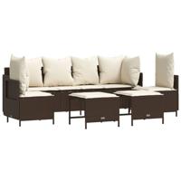 5-delige Loungeset met kussens poly rattan bruin - thumbnail