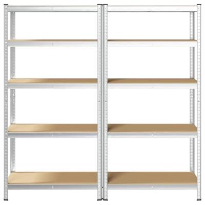 Opbergrek 5-laags 2 st staal en bewerkt hout zilverkleurig