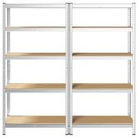 Opbergrek 5-laags 2 st staal en bewerkt hout zilverkleurig - thumbnail