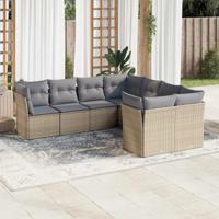 8-delige Loungeset met kussens poly rattan beige - thumbnail
