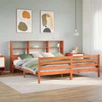 Bed met boekenkast zonder matras hout wasbruin 200x200 cm - thumbnail