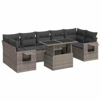 8-delige Loungeset met kussens poly rattan grijs - thumbnail