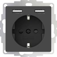 Stopcontact met USB poorten 2400mA antraciet voor een 40mm diepe doos - thumbnail