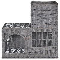 Kattenbed/huis/kasteel/krabpaal met kussen wilgen - thumbnail
