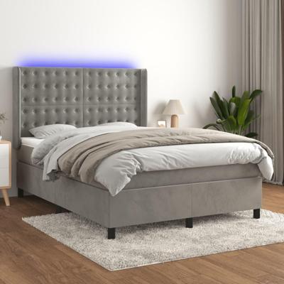 Boxspring met matras en LED fluweel lichtgrijs 140x190 cm