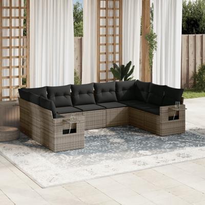10-delige Loungeset met kussens poly rattan grijs