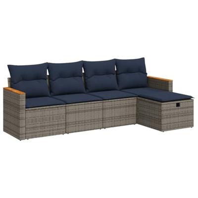 5-delige Loungeset met kussens poly rattan grijs