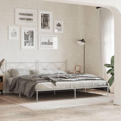 Bedframe met hoofdbord metaal wit 200x200 cm