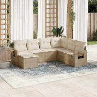 7-delige Loungeset met kussens poly rattan beige - thumbnail