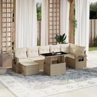 8-delige Loungeset met kussens poly rattan beige - thumbnail