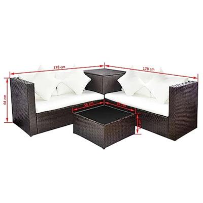 4-delige Loungeset met kussens poly rattan bruin