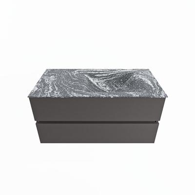 MONDIAZ VICA-DLUX 100cm badmeubel onderkast Dark grey 2 lades. Inbouw wastafel CLOUD rechts 1 kraangat, kleur Lava.