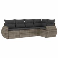 5-delige Loungeset met kussens poly rattan grijs - thumbnail