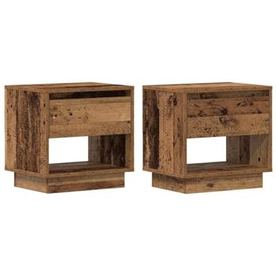Nachtkast met lade 2 pcs Oud hout 45 x 34 x 44 cm Bewerkt hout