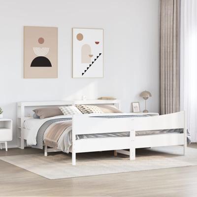 Bedframe met hoofdbord massief grenenhout wit 200x200 cm - thumbnail