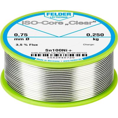 Felder ISO-Core Clear Sn100Ni+ Soldeertin Spoel Sn99,25Cu0,7Ni0,05 0.250 kg 0.75 mm Felder ISO-Core Clear Sn100Ni+ Soldeertin Spoel Sn99,25Cu0,7Ni0,05 0.250 kg 0.75 mm