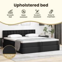 Opbergbed met LED met matras Zwart 200 x 200 cm Nep Leer - thumbnail