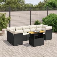 8-delige Loungeset met kussens poly rattan zwart - thumbnail