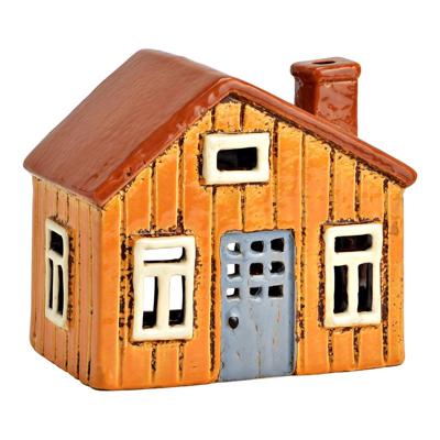 Lichthuis van aardewerk, bruin (B/H/D) 13x12x8cm